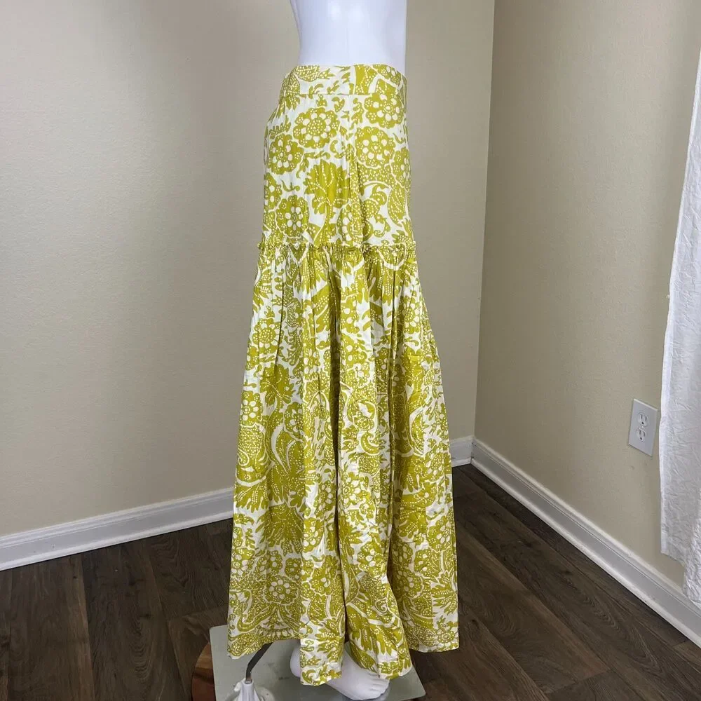 Sundance Women Size S Chartreuse Joslyn Floral Maxi Skirt Boho Resort Cottage